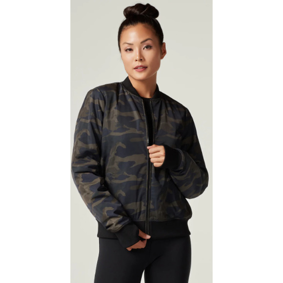 Blanc Noir Reversible Bomber Jacket Camo Navy Small NWT - Picture 1 of 12